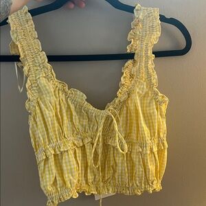 Zara Yellow Gingham Ruffle Tank Top